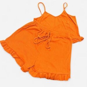 Orange Ruffle Trim Cami and Shorts Pajama  Set